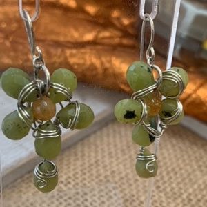 Silver Wrapped Jade Flower Earrings